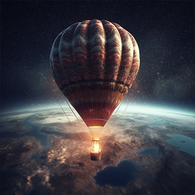 An epic hot air balloon taking flight over earth, in space