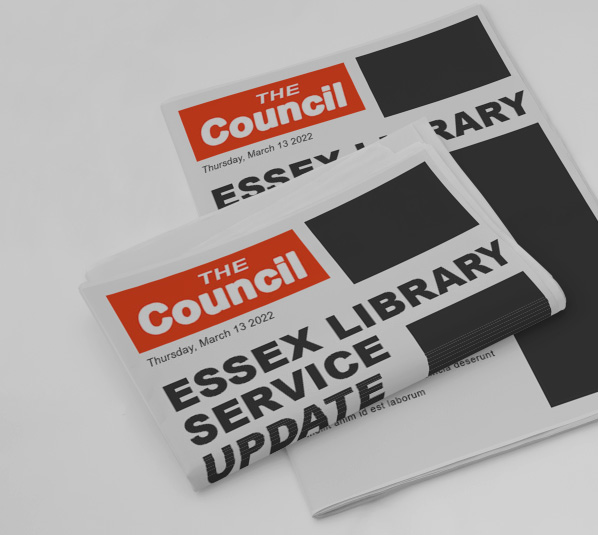 newspaper image with Essex Library update on the front page