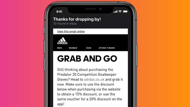 Adidas shopping cart abandonment email