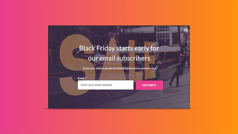 Black Friday email signup lightbox example
