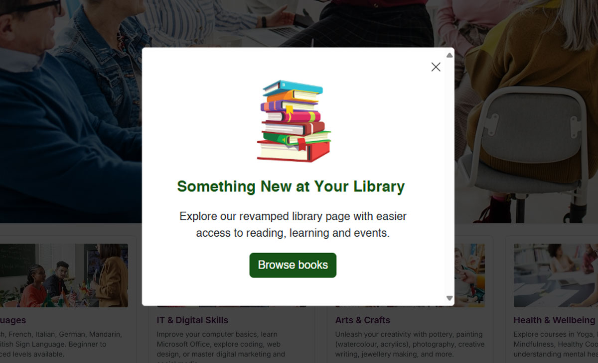 See our new library page pop up