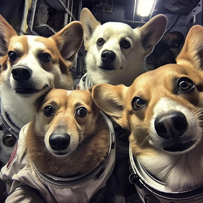 4 Dogs taking a selfie in space