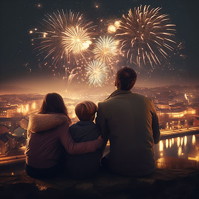 Family looking at fireworks - AI generated