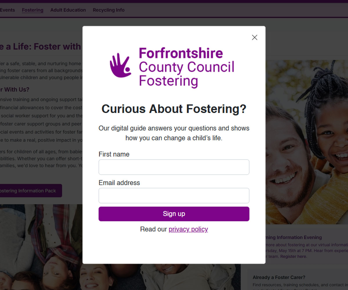 Fostering informational pack download pop up