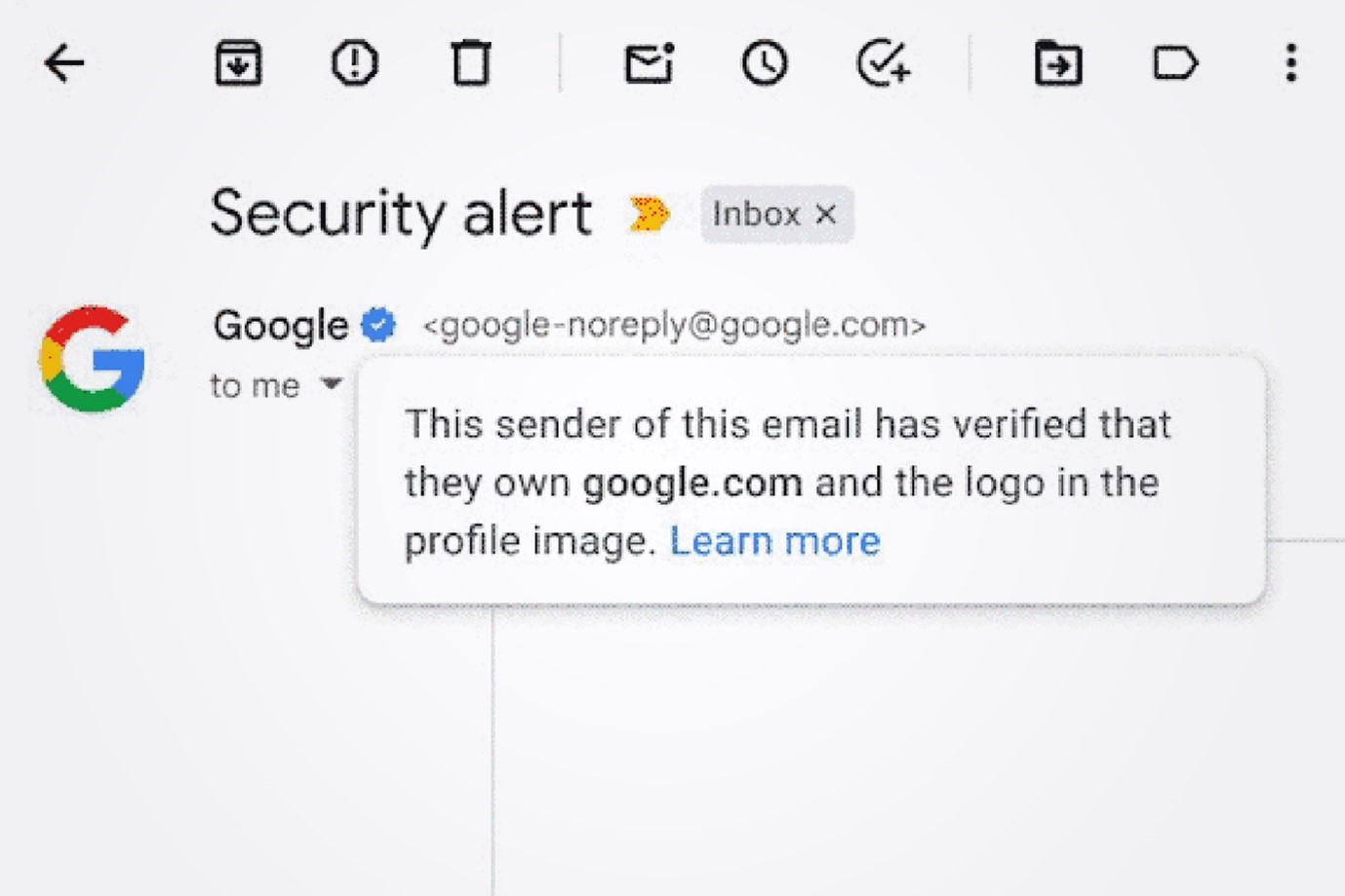 checkmark shown inside google inbox
