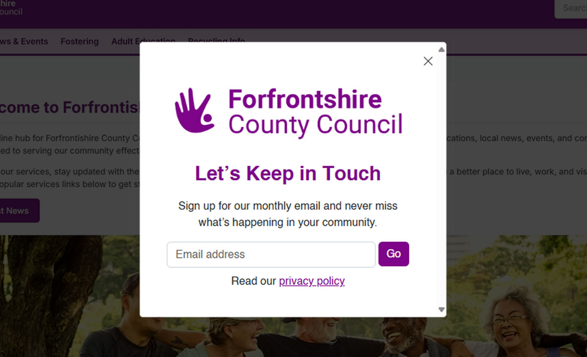 Newsletter sign up pop up demo