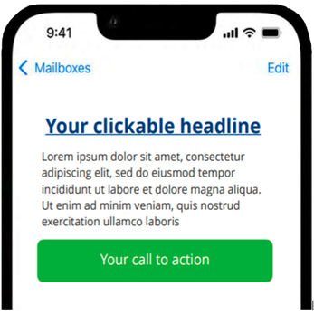 Email design shown on a mobile with a large heading and button