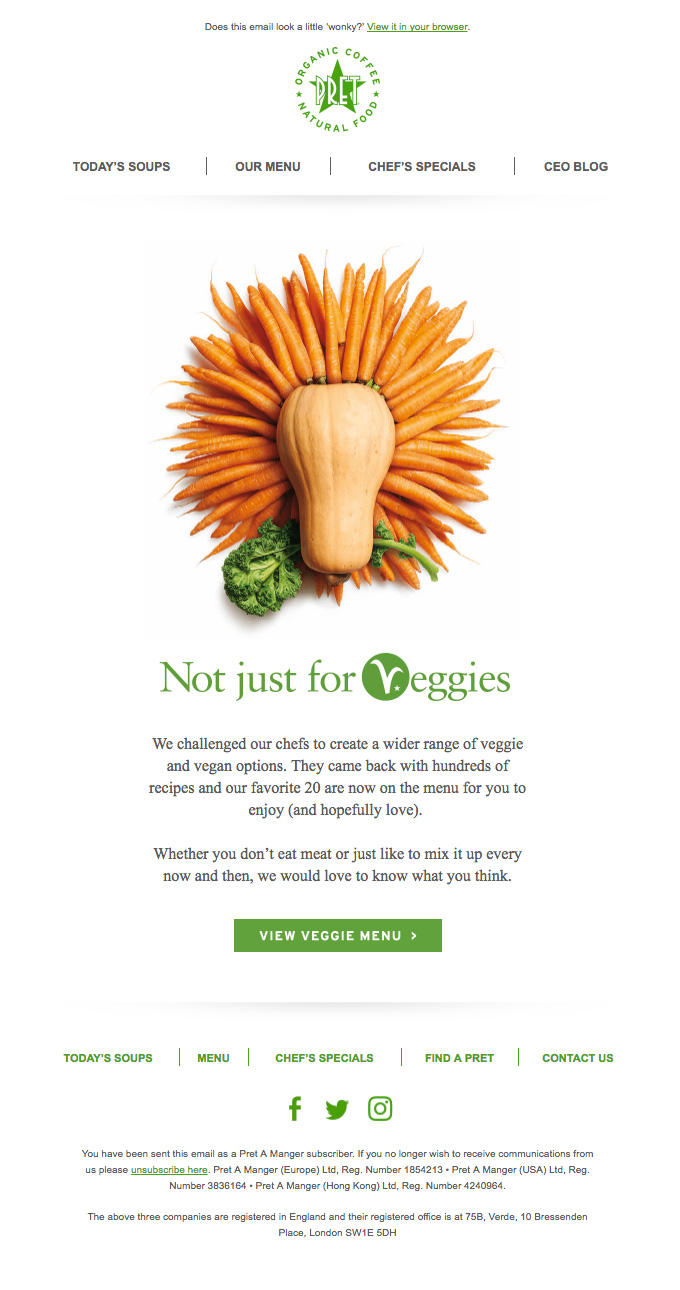 Pret email - not just for veggies