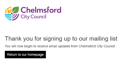 Chelmsford City Council thank you page example