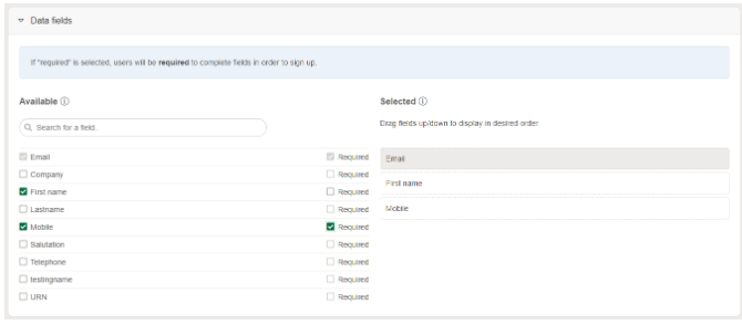 e-shot control over fields and whether they are required or not