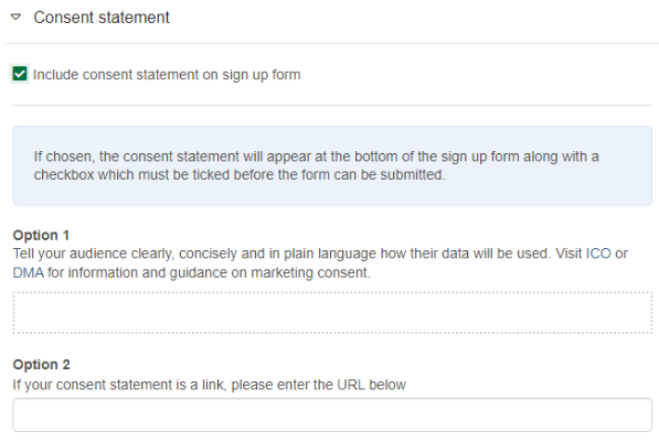 e-shot consent statement form controls