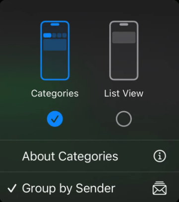 Switching to the list view in Apple Mail app