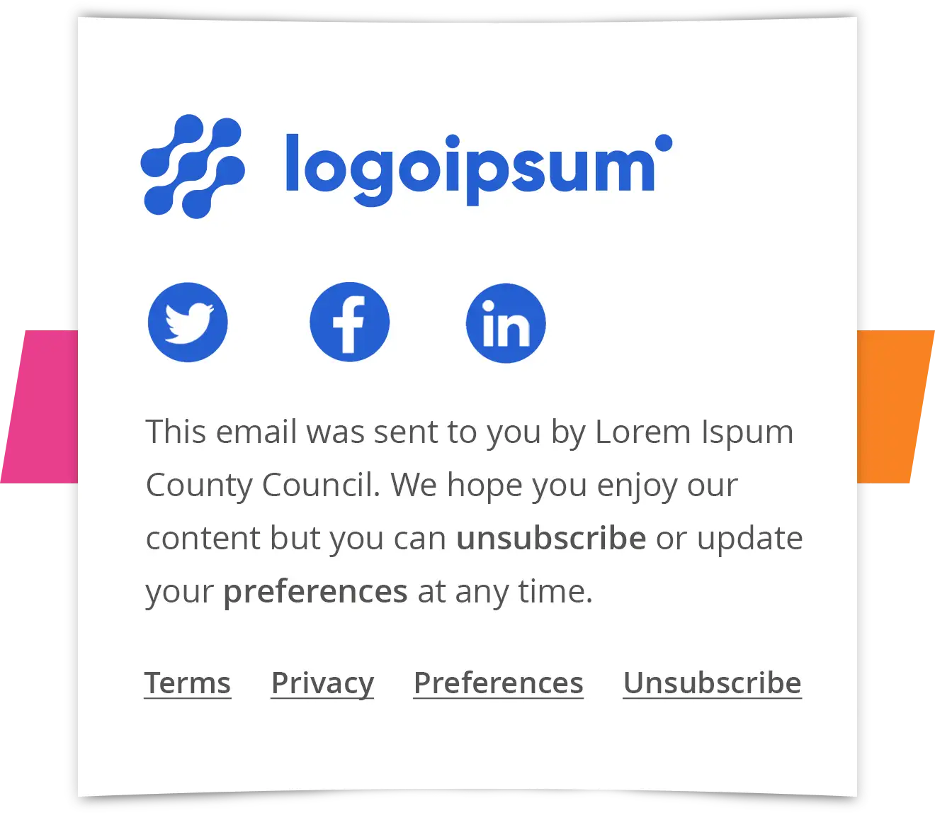 Email footer example with privacy policy and unsubscribe link