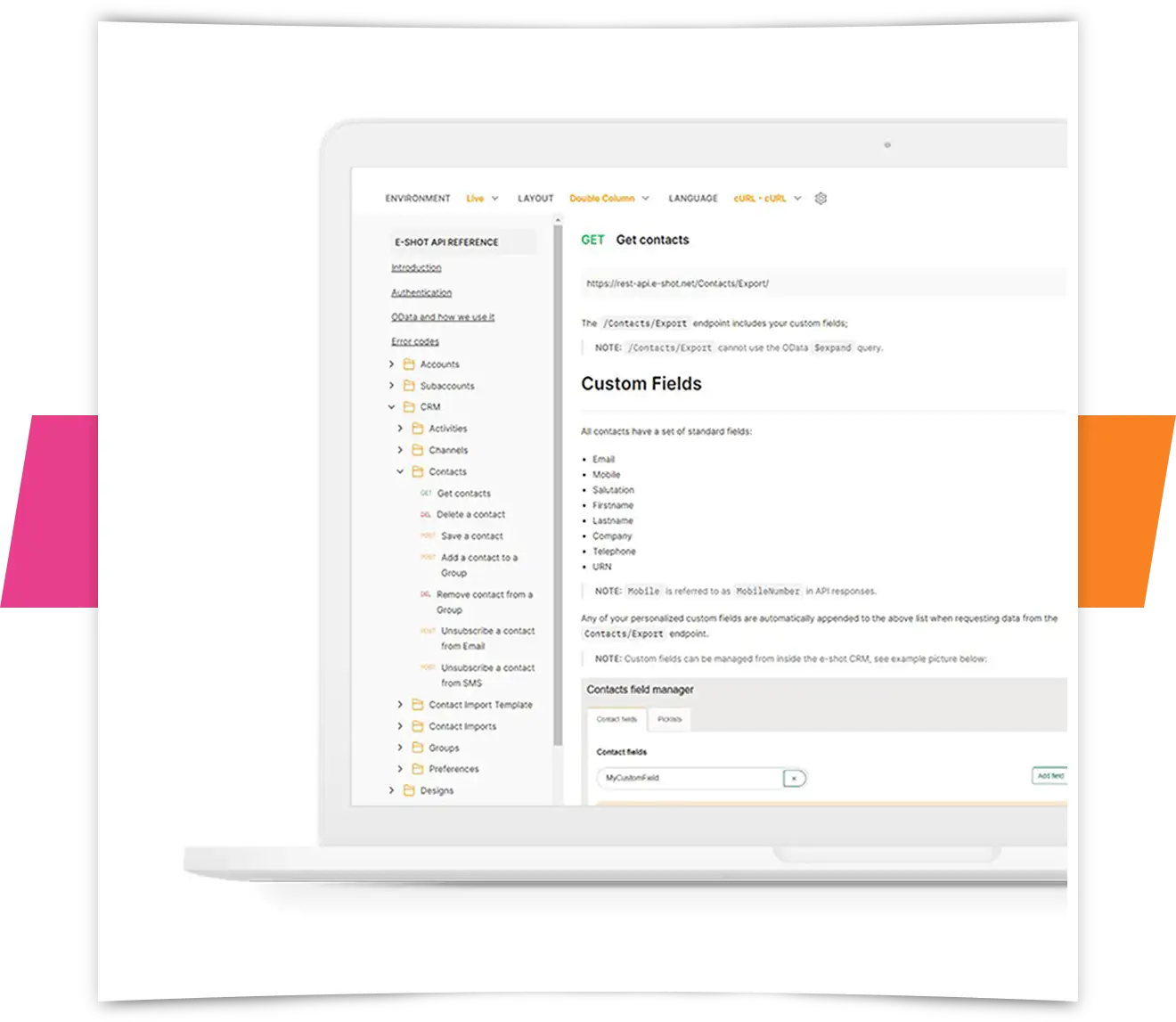 e-shot Postman API example on a laptop