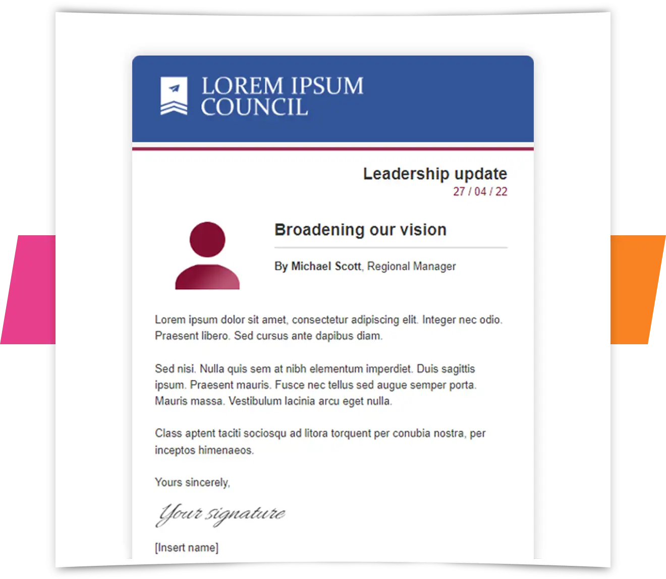 Internal update email example