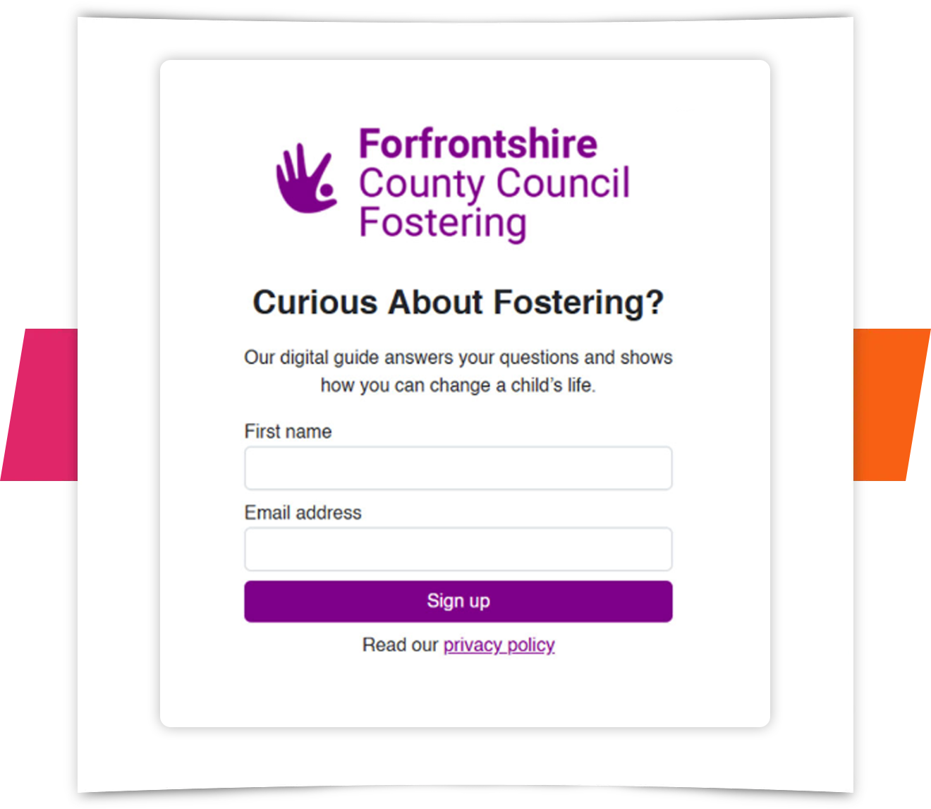 Sign up form pop up example