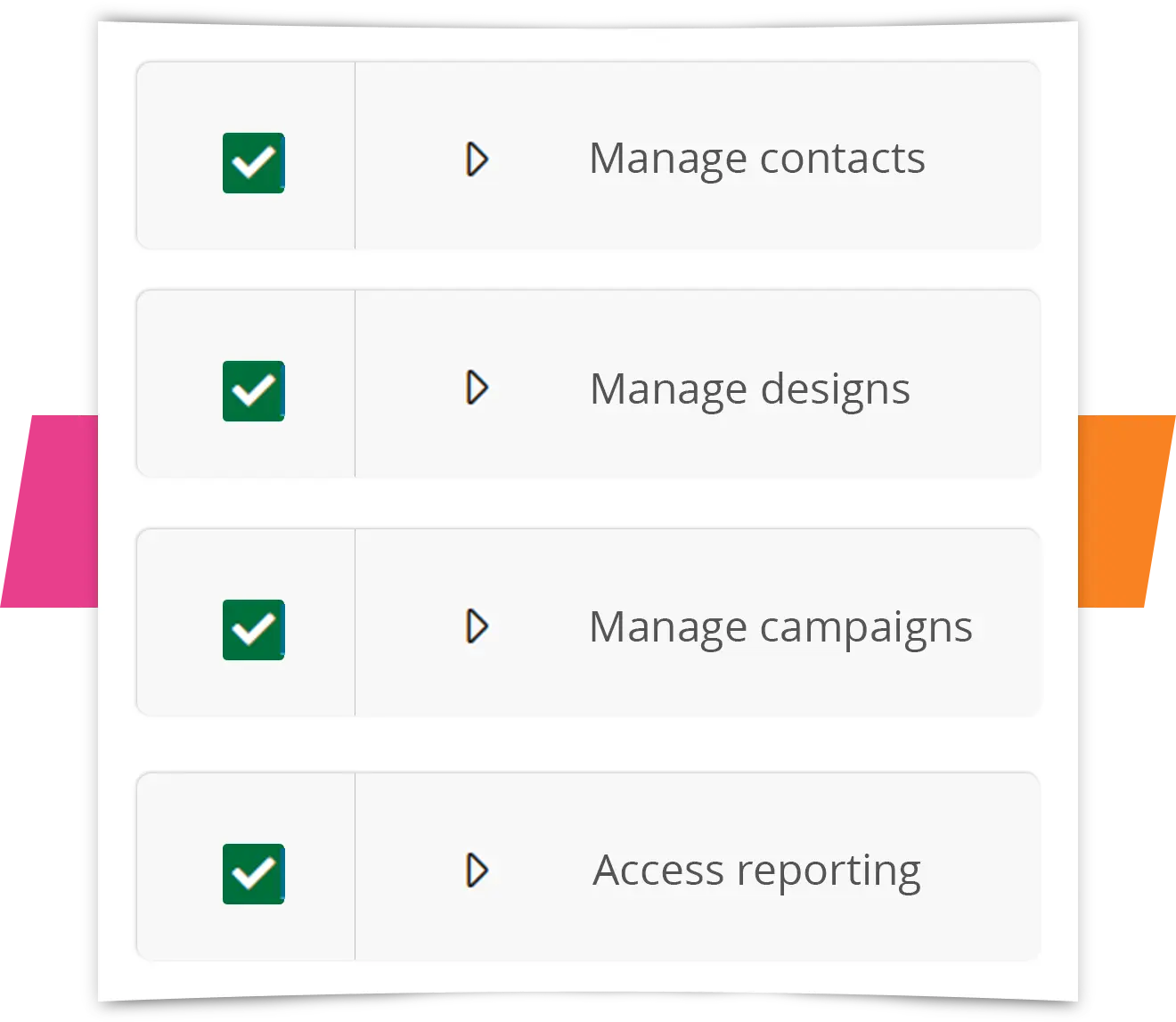 e-shot user permission tick boxes
