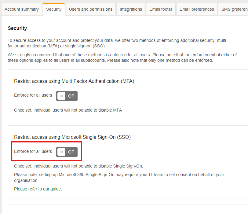 Enabling Single Sign-on for all users