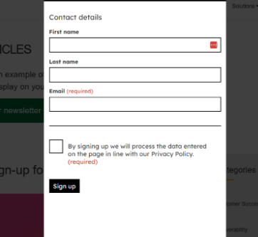 Sign-up form pop up after clicking the button