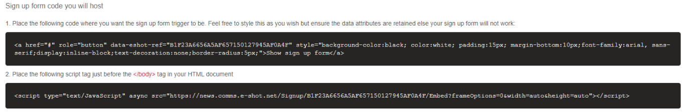 Example of the code you will need to use for this option