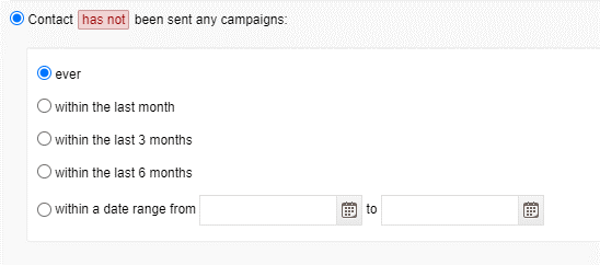 filter on contact not sent campaigns within a date range