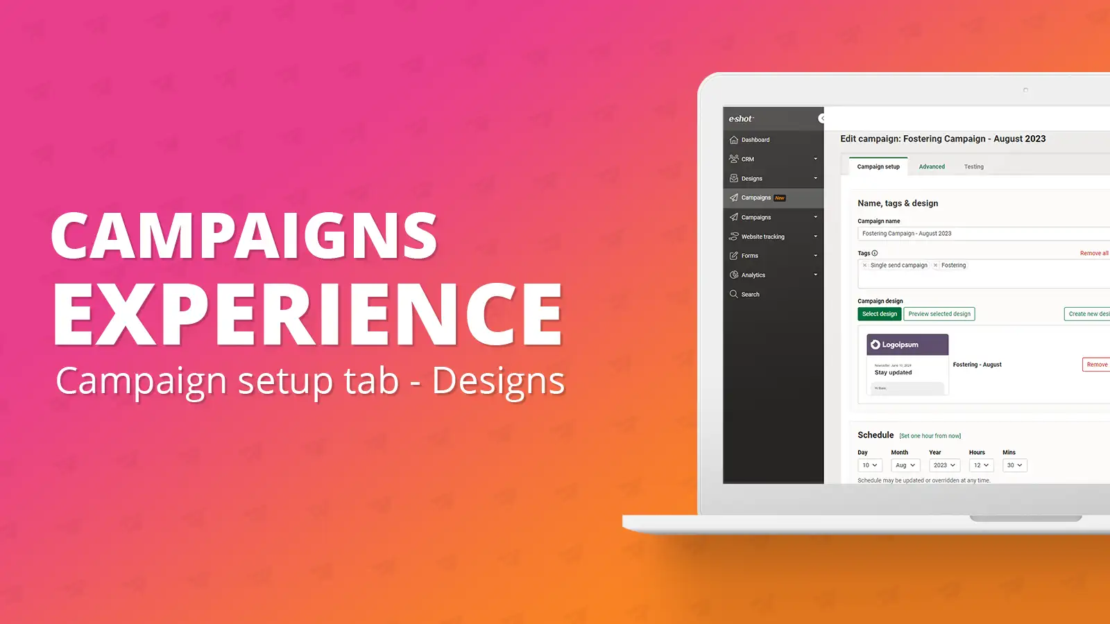 Campaign setup tab: Designs