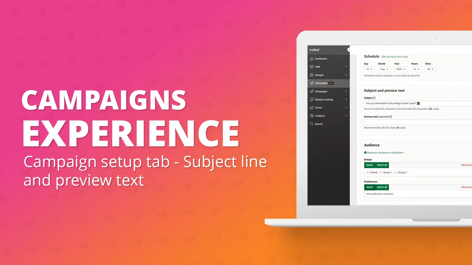 Campaign setup tab: Subject and preview text
