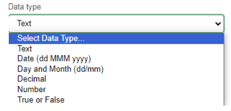 Data types available 