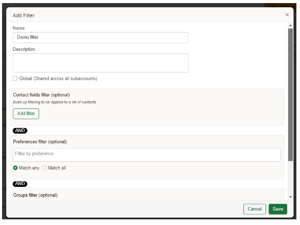 Setting up a saved filter