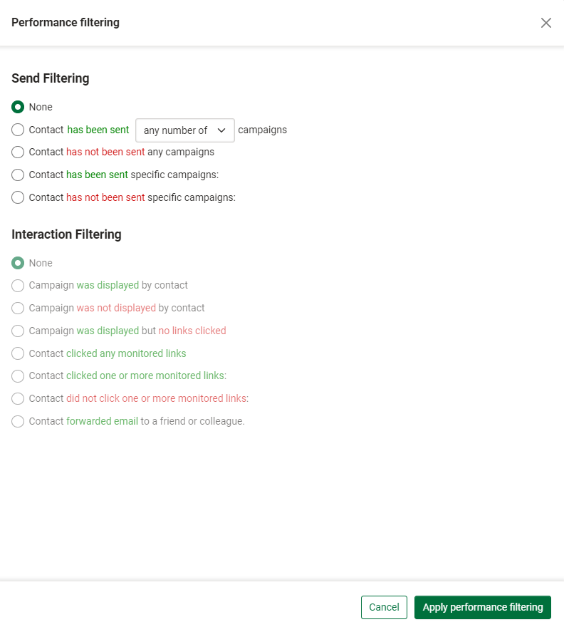 Performance filtering