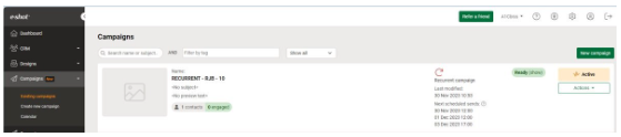 Recurrent campaign in the campaigns list view 
