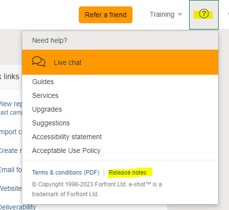 How to find the release notes in e-shot