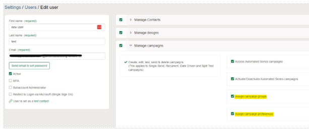 New user campaigns permission