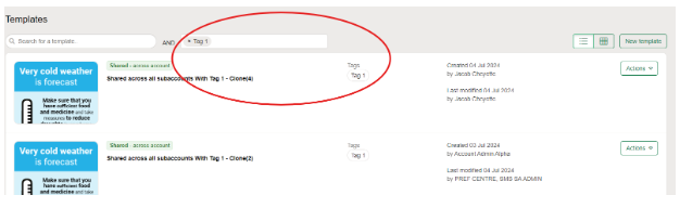 Template section tags in e-shot