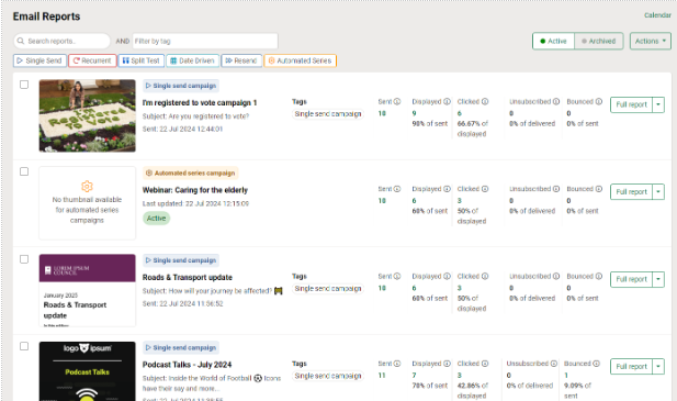 New e-shot analytics UI look