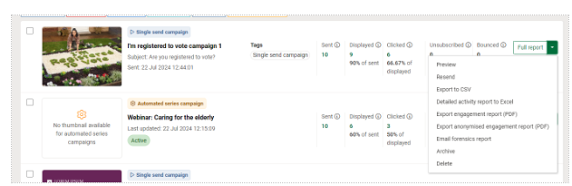 Full report dropdown