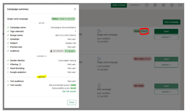 Email forensics within the campaign summary panel