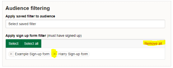 Removing a sign-up form filter 
