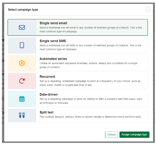 Selecting a campaign type 