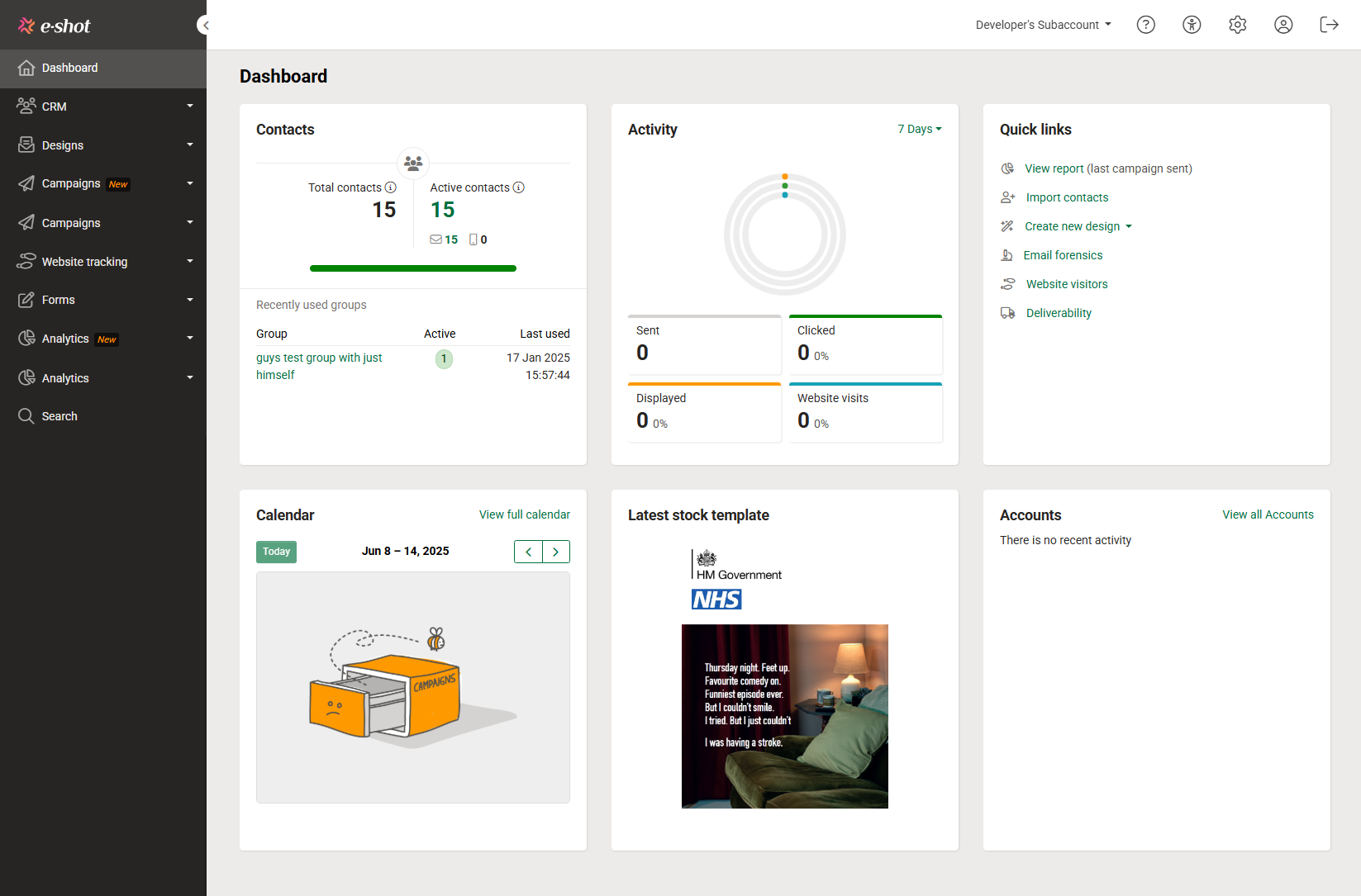 e-shot updated dashboard