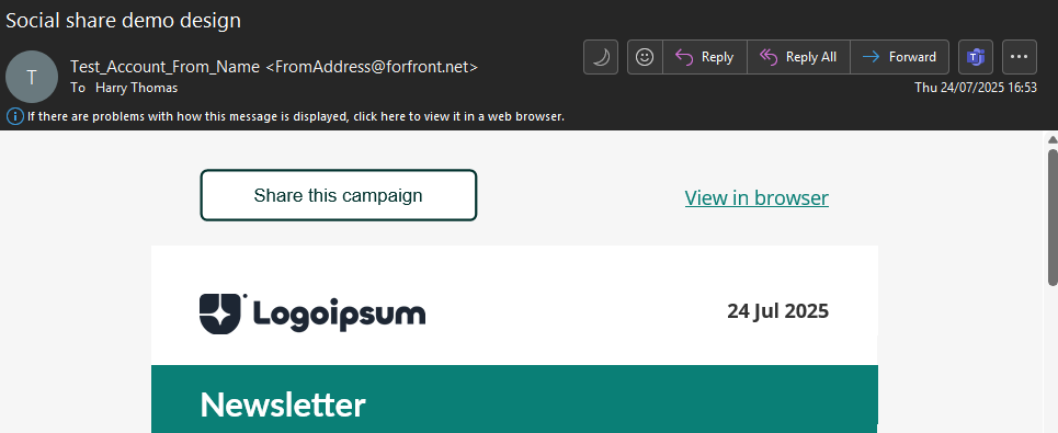 Social share link in live send