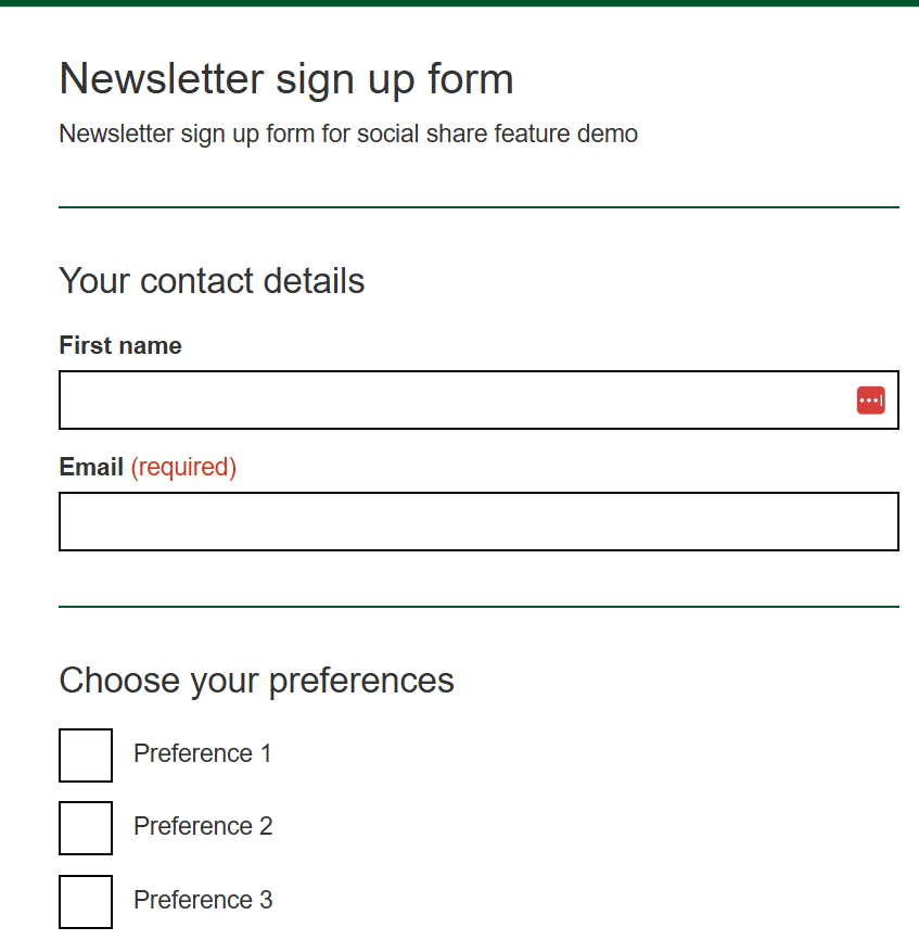 Social share sign up form