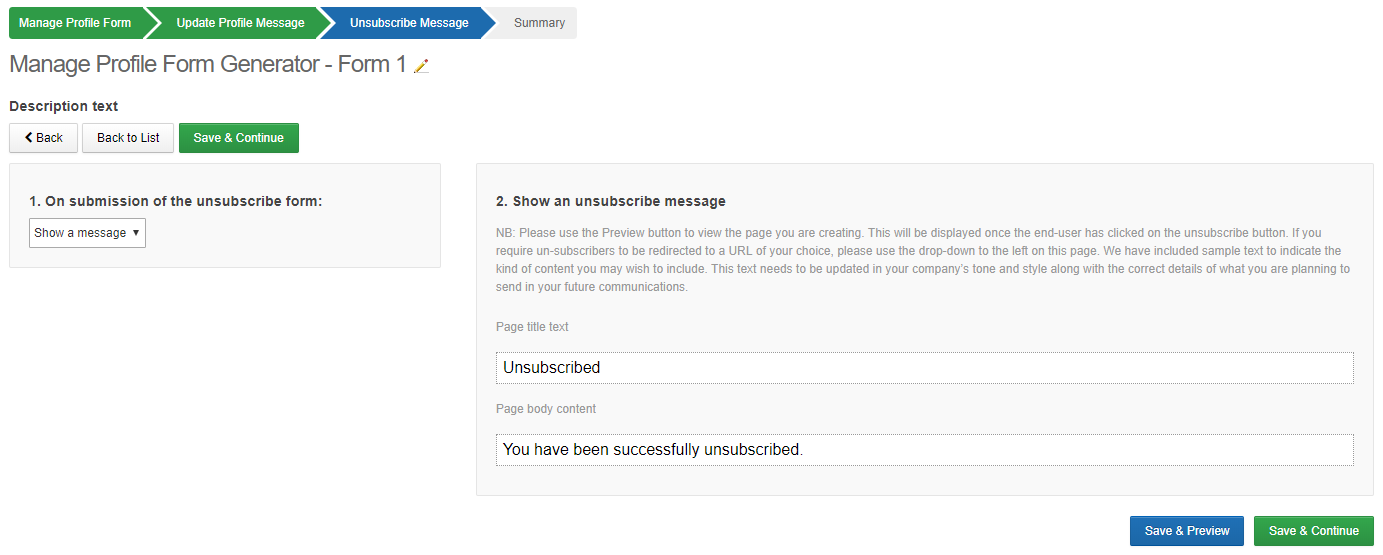 unsubscribe message