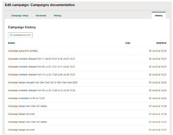 Campaign history example 