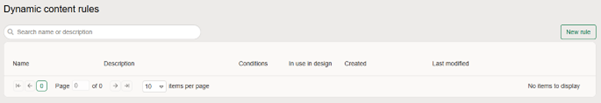Dynamic content rules page