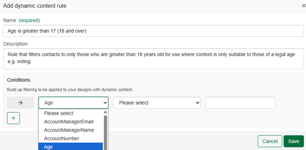 Choosing a contact field