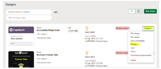 Preview from the designs page