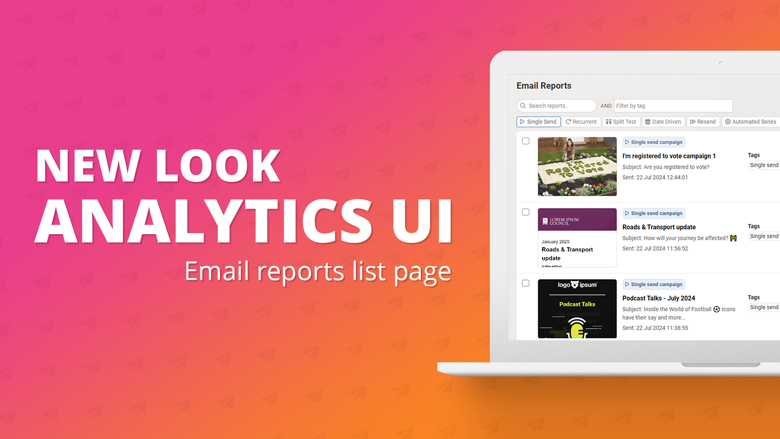Analytics UI (New): Email reports list page