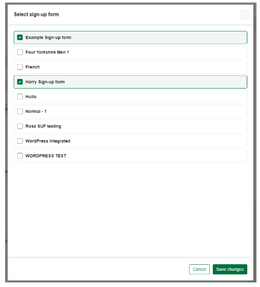 Selecting a sign-up form