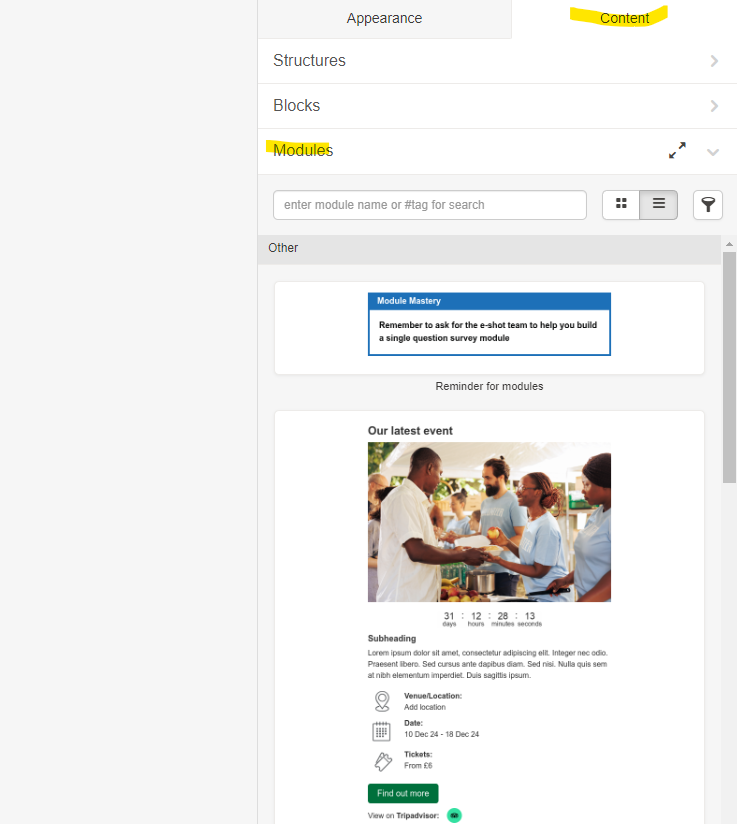 modules in setting panel